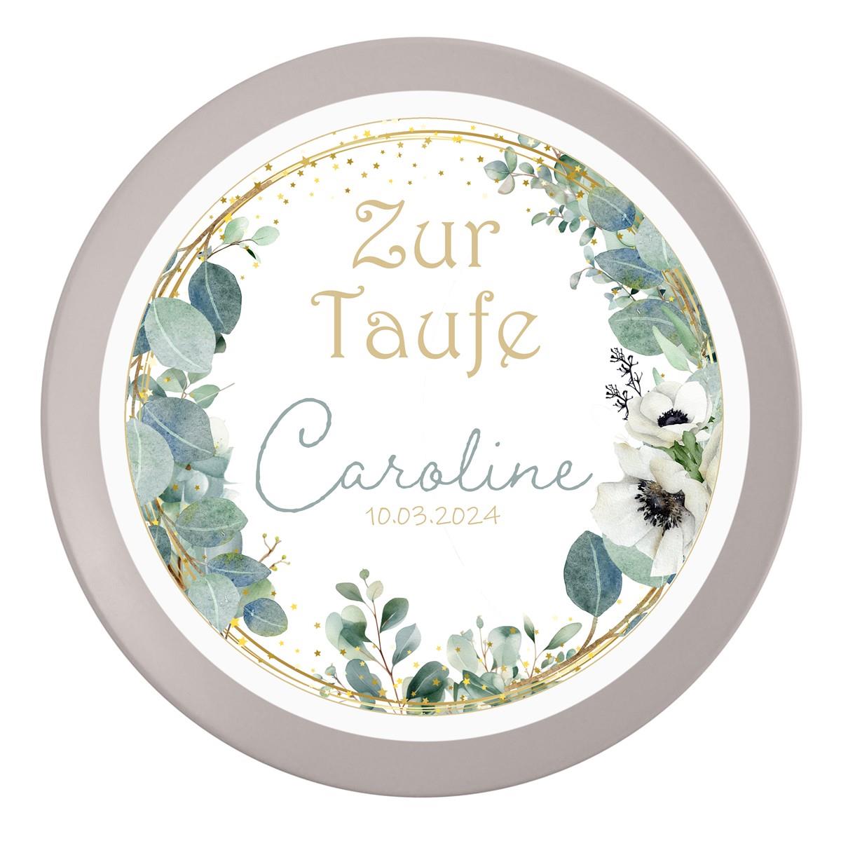 Tortenaufleger Taufe Eukalyptus 1 Name & Datum (20cm)
