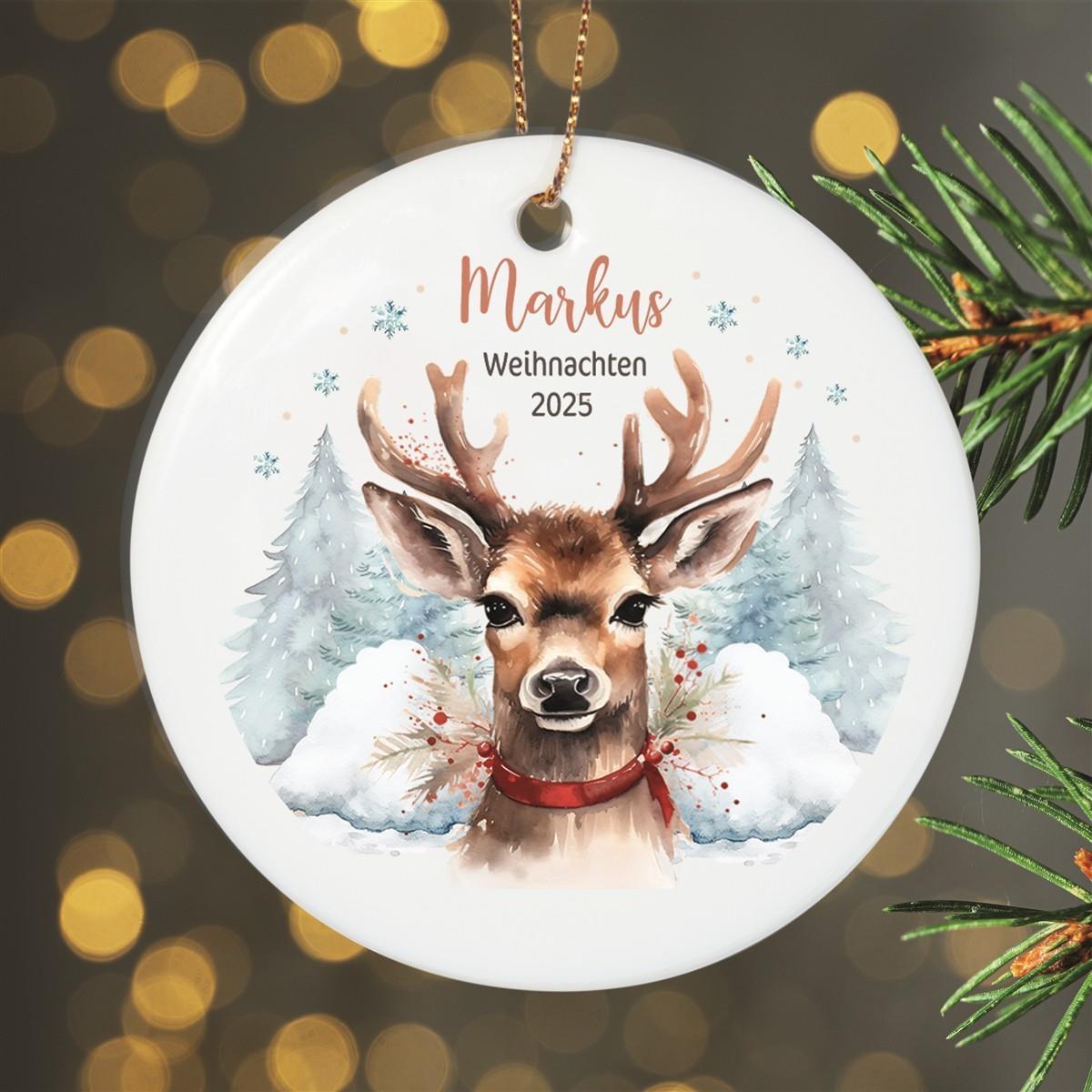 Weihnachtsanhänger personalisiert Rentier Papa 1 Name Motiv Anhänger Keramik, Weihnachtsschmuck, Weihnachtskugel, Christbaumschmuck versch. Formen