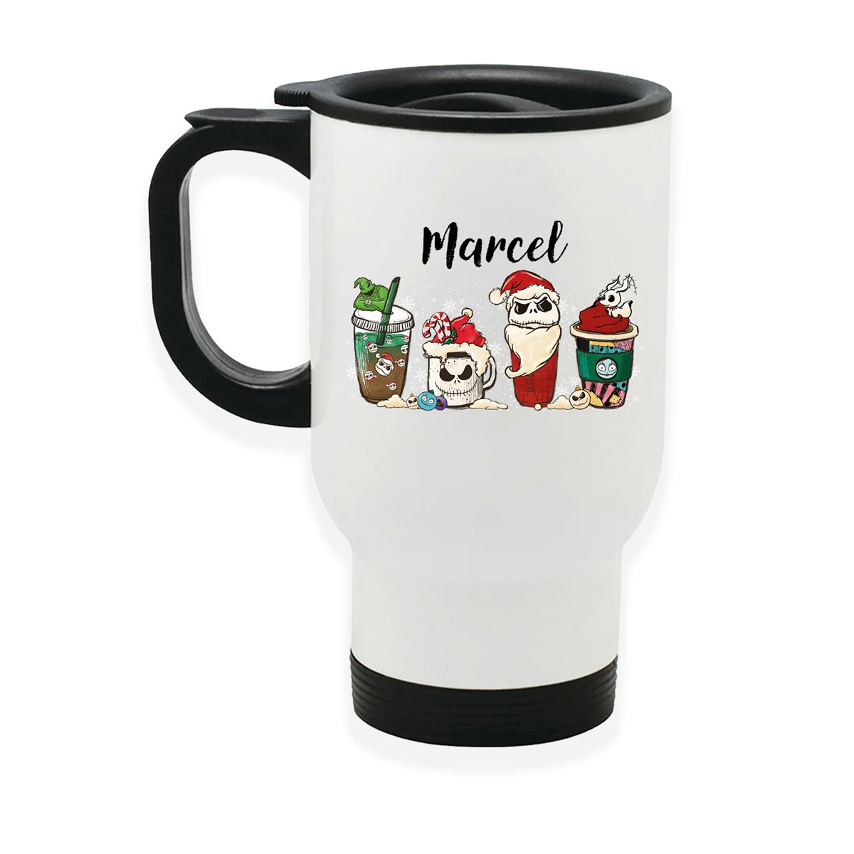 Edelstahl-Thermobecher mit Deckel Weihnachten Nightmare before Christmas 9 personalisiert weiß