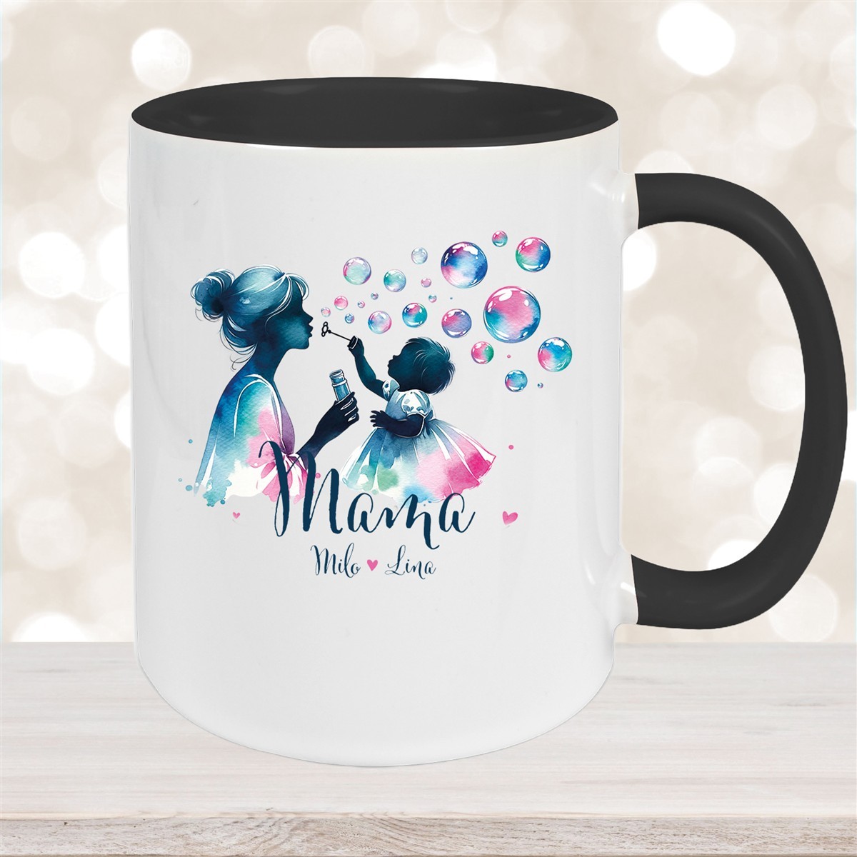 Tasse Muttertag #10 Wunschnamen Keramik Personalisiert Schwarz