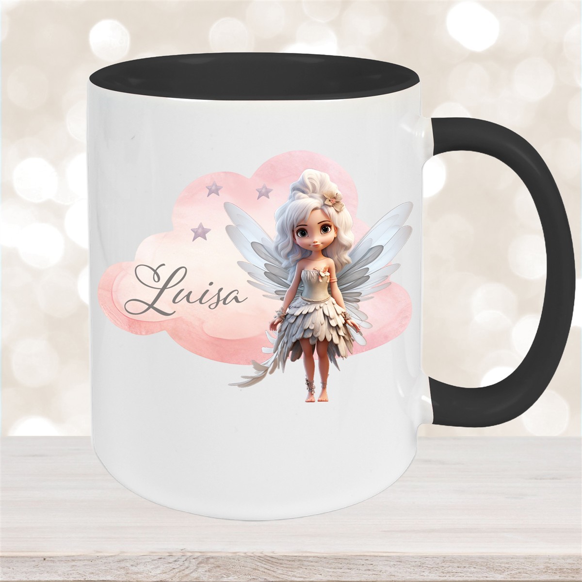 Tasse Fee #1 Wunschname Keramik Kinderbecher personalisiert Schwarz